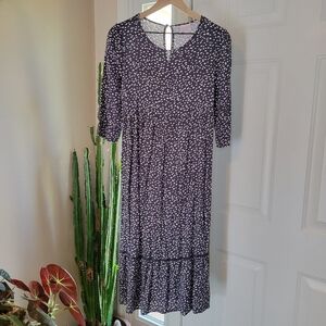 Isabel Maternity Heather Grey Polkadot Ankle Length Quarter Sleeve Dress, Size S